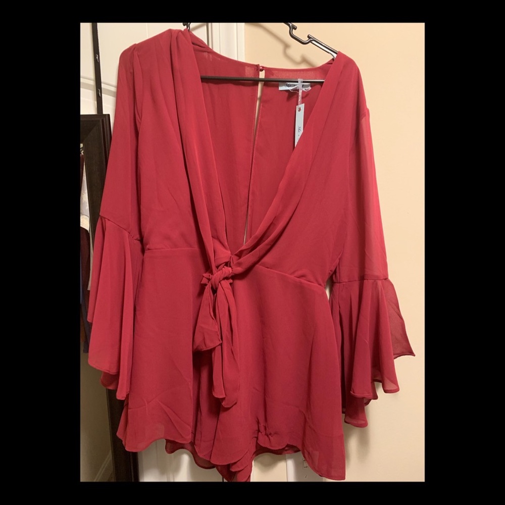 Wine Romper with 3/4 bell sleeves